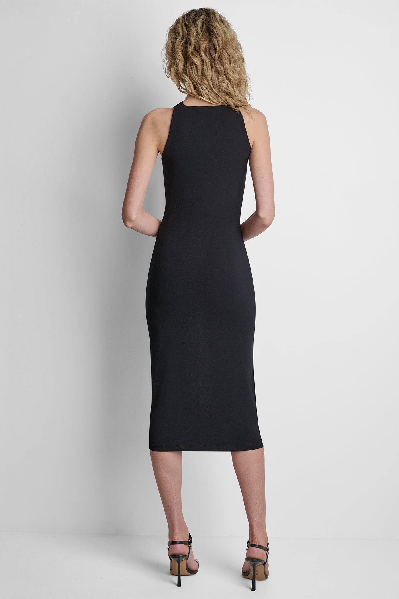 STRETCH COTTON LOGO STRAP MIDI DRESS