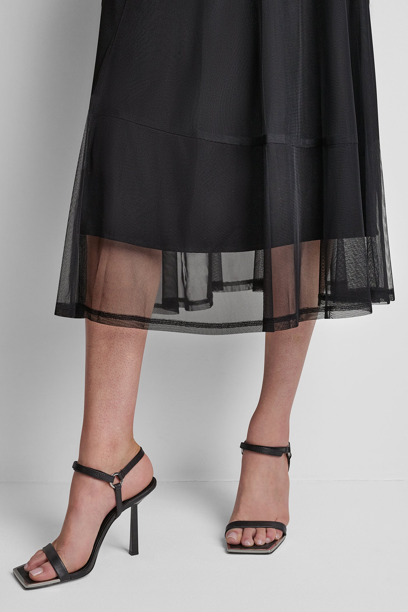 LAYERED MESH MIDI SKIRT