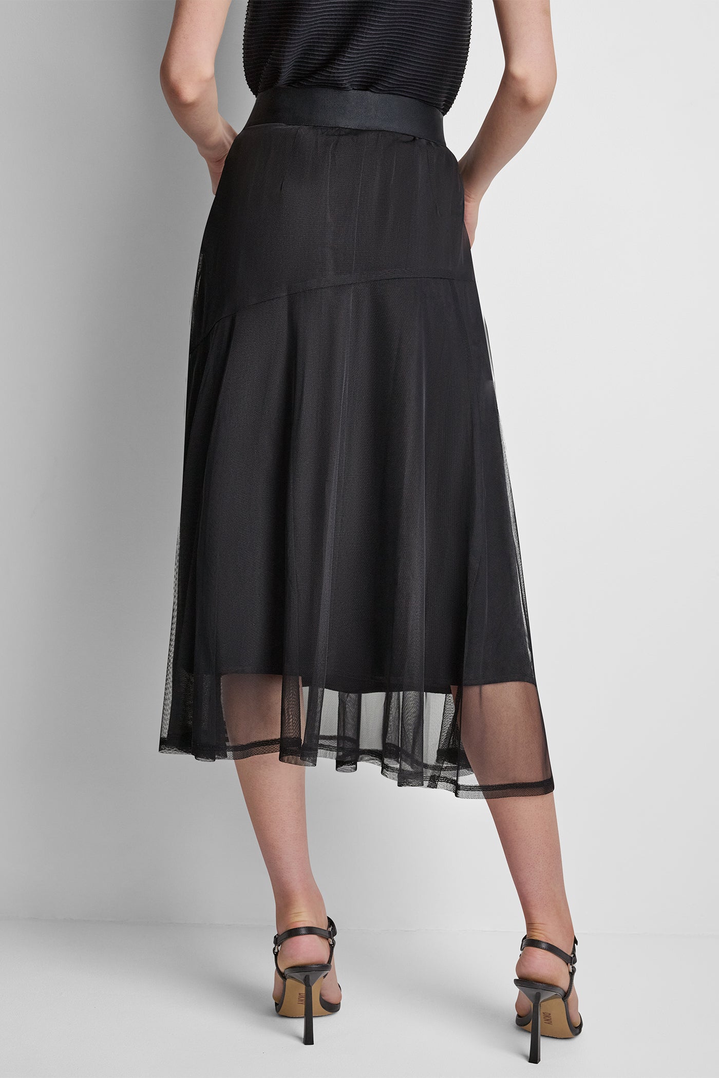 LAYERED MESH MIDI SKIRT