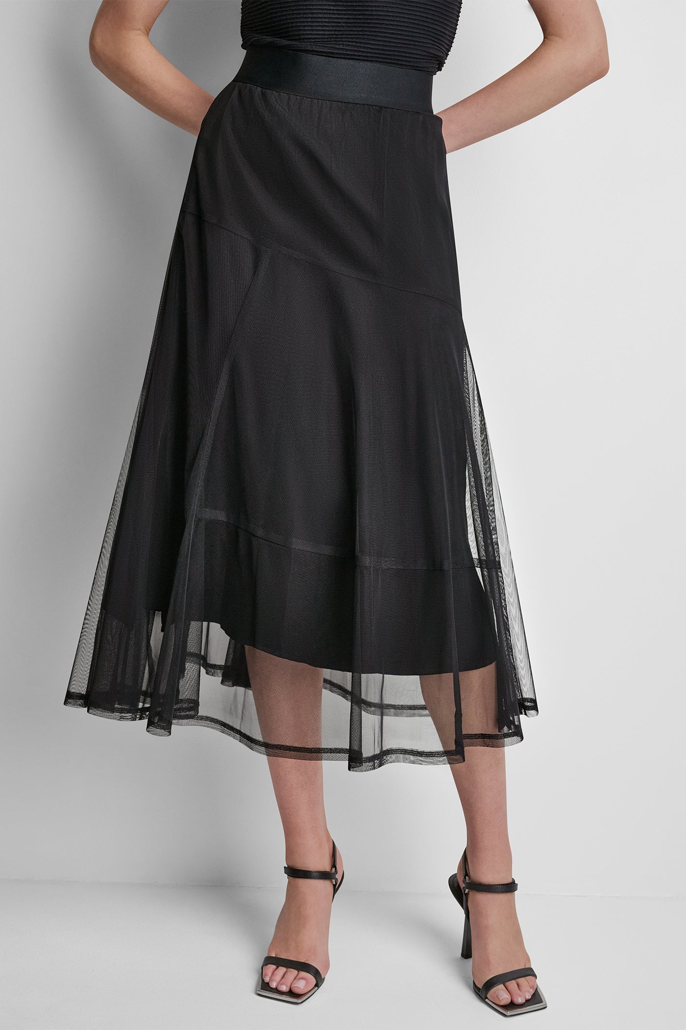 LAYERED MESH MIDI SKIRT