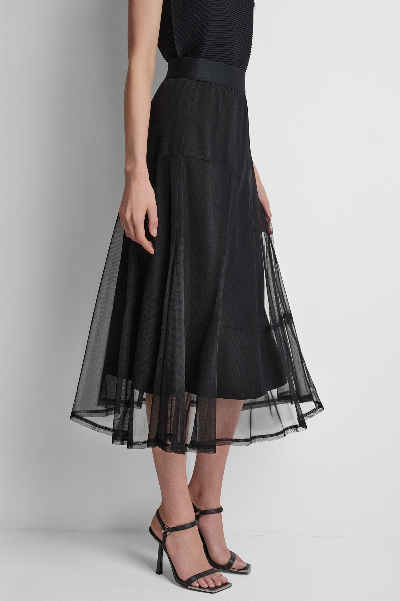 LAYERED MESH MIDI SKIRT
