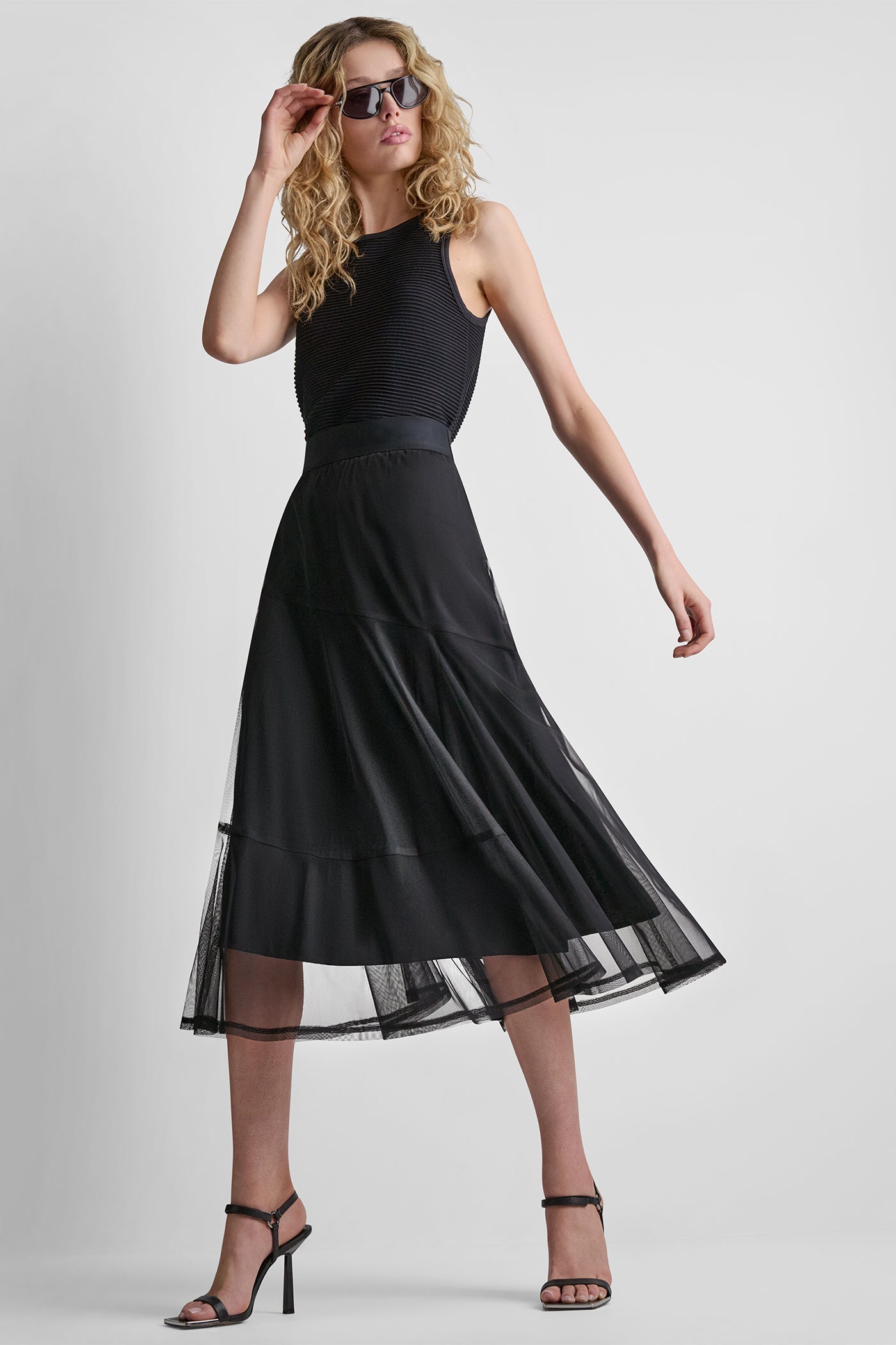 LAYERED MESH MIDI SKIRT